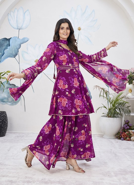 Purple Georgette Printed Ready-Made Palazzo Suit K-9026 Purple Georgette Printed Ready-Made Palazzo Suit K-9026