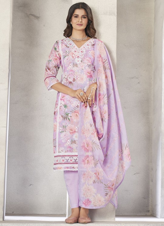 Lavender Linen Cotton Resham Ready-Made Salwar Kameez K-9029 Lavender Linen Cotton Resham Ready-Made Salwar Kameez K-9029