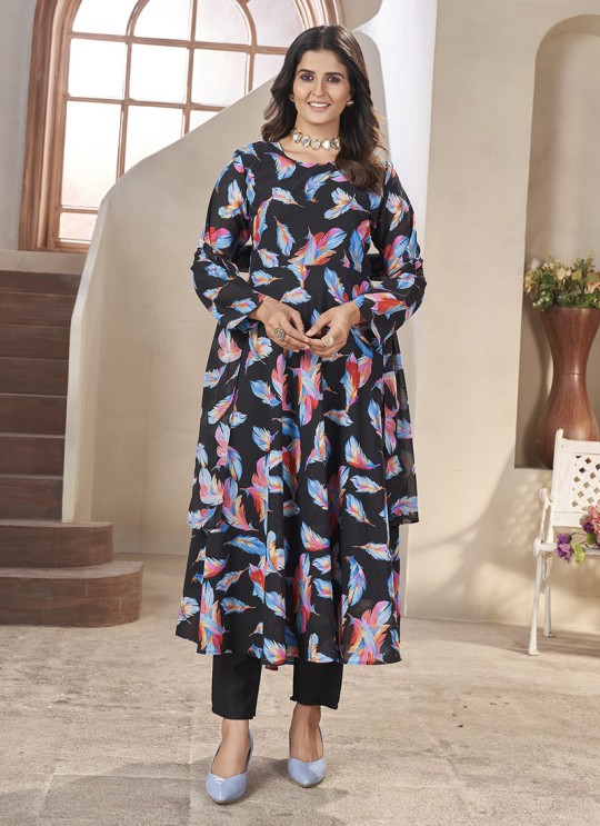 Black Georgette Printed Ready-Made Gown K-9031 Black Georgette Printed Ready-Made Gown K-9031