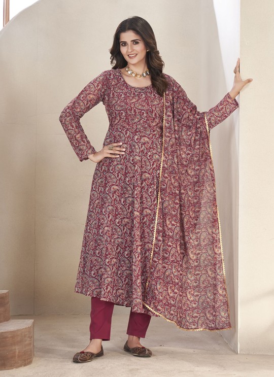 Maroon Georgette Printed Ready-Made Gown K-9032 Maroon Georgette Printed Ready-Made Gown K-9032