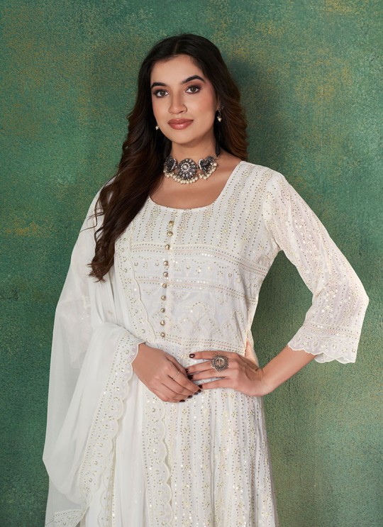 K-9035A White Georgette Sequins Semi-Stitched Anarkali Suit K-9035A White Georgette Sequins Semi-Stitched Anarkali Suit