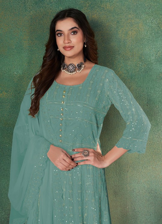 K-9035C Firozi Georgette Sequins Semi-Stitched Anarkali Suit K-9035C Firozi Georgette Sequins Semi-Stitched Anarkali Suit