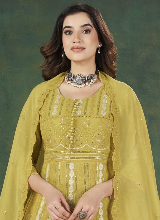 Yellow Georgette Sequins Semi-Stitched Anarkali Suit K-9036A Yellow Georgette Sequins Semi-Stitched Anarkali Suit K-9036A