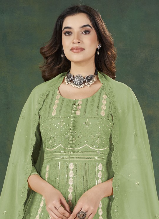 Green Georgette Sequins Semi-Stitched Anarkali Suit K-9036C Green Georgette Sequins Semi-Stitched Anarkali Suit K-9036C