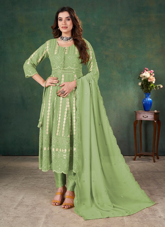 Green Georgette Sequins Semi-Stitched Anarkali Suit K-9036C Green Georgette Sequins Semi-Stitched Anarkali Suit K-9036C