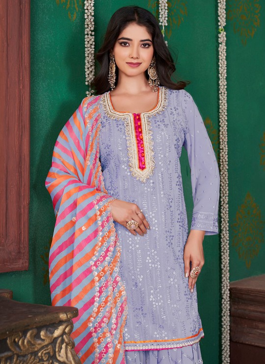 Light Purple Georgette Embroidered Ready-Made Garara Suit K-9055A
