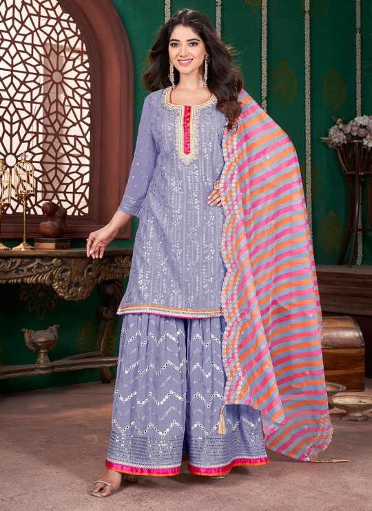 Light Purple Georgette Embroidered Ready-Made Garara Suit K-9055A