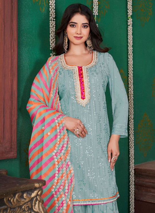 Sea Green Georgette Embroidered Ready-Made Garara Suit K-9055B Sea Green Georgette Embroidered Ready-Made Garara Suit K-9055B