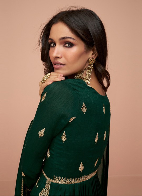 Green Vichitra Silk Embroidered Semi-Stitched Alia Cut Suit KM-9691A Green Vichitra Silk Embroidered Semi-Stitched Alia Cut Suit KM-9691A
