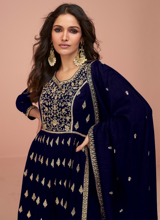 Blue Vichitra Silk Embroidered Semi-Stitched Alia Cut Suit KM-9691B Blue Vichitra Silk Embroidered Semi-Stitched Alia Cut Suit KM-9691B