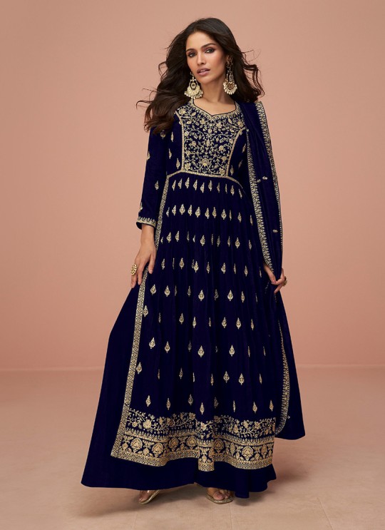 Blue Vichitra Silk Embroidered Semi-Stitched Alia Cut Suit KM-9691B Blue Vichitra Silk Embroidered Semi-Stitched Alia Cut Suit KM-9691B
