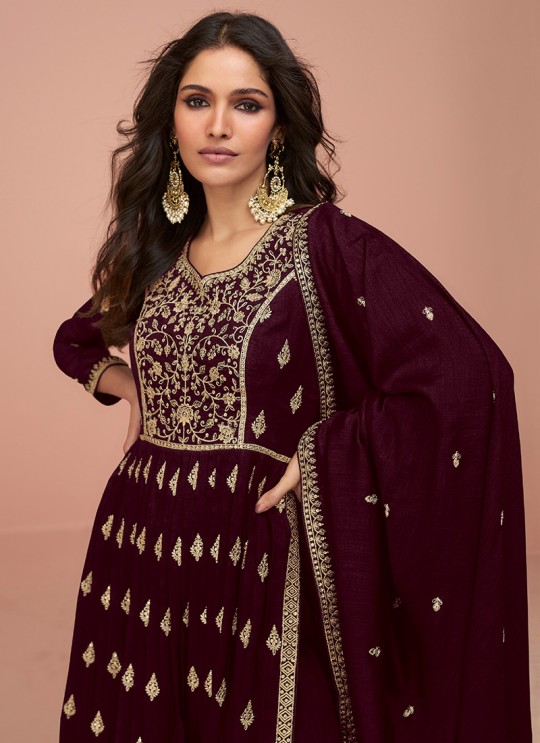 Maroon Vichitra Silk Embroidered Semi-Stitched Alia Cut Suit KM-9691C Maroon Vichitra Silk Embroidered Semi-Stitched Alia Cut Suit KM-9691C