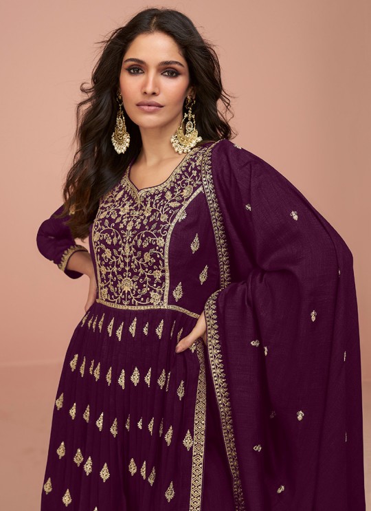 Wine Vichitra Silk Embroidered Semi-Stitched Alia Cut Suit KM-9691D Wine Vichitra Silk Embroidered Semi-Stitched Alia Cut Suit KM-9691D