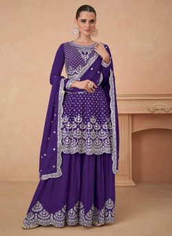 9910 Colours By Kilruba Georgette Purple Embroidered Palazzo Suit