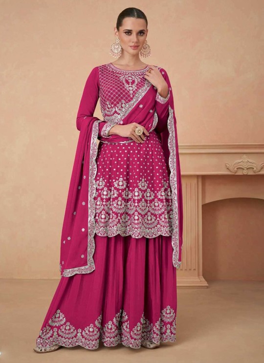 9911 Colours By Kilruba Georgette Magenta Embroidered Palazzo Suit 9911 Colours By Kilruba Georgette Magenta Embroidered Palazzo Suit