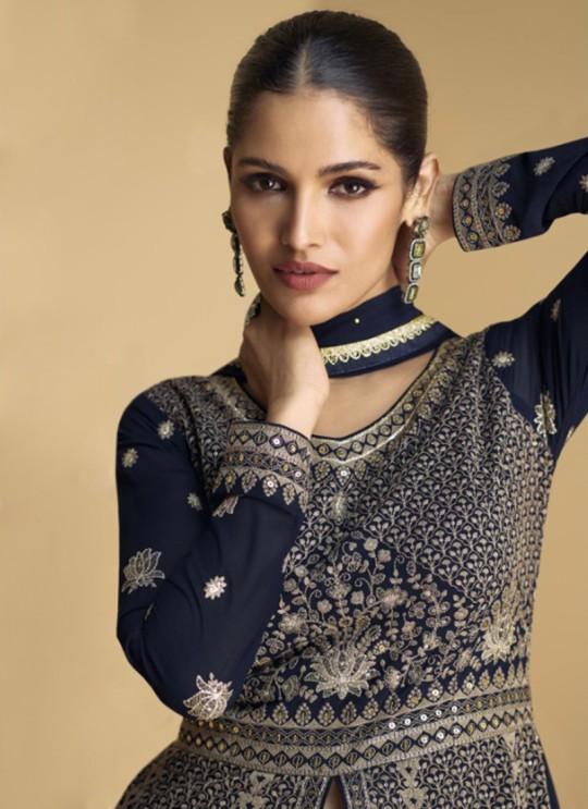 Navy Blue Georgette Embroidered Semi-Stitched Anarkali Suit 9973A Navy Blue Georgette Embroidered Semi-Stitched Anarkali Suit 9973A