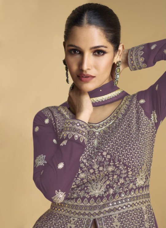 Purple Georgette Embroidered Semi-Stitched Anarkali Suit 9973B Purple Georgette Embroidered Semi-Stitched Anarkali Suit 9973B