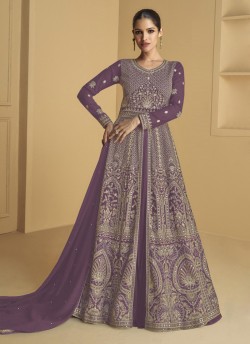 Purple Georgette Embroidered Semi-Stitched Anarkali Suit 9973B