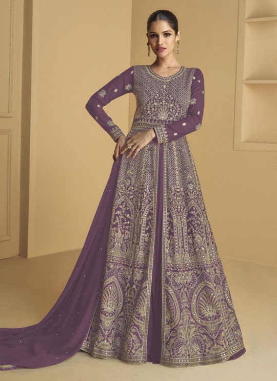Purple Georgette Embroidered Semi-Stitched Anarkali Suit 9973B Purple Georgette Embroidered Semi-Stitched Anarkali Suit 9973B