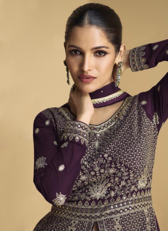 Wine Georgette Embroidered Semi-Stitched Anarkali Suit 9973D Wine Georgette Embroidered Semi-Stitched Anarkali Suit 9973D