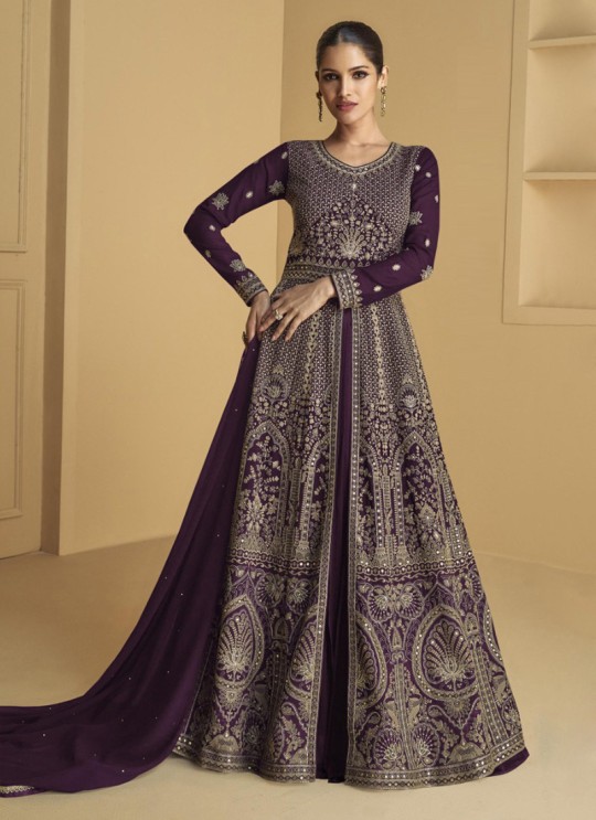 Wine Georgette Embroidered Semi-Stitched Anarkali Suit 9973D Wine Georgette Embroidered Semi-Stitched Anarkali Suit 9973D
