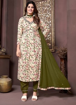 Mehendi Multicolor Rayon Alia Cut Readymade Salwar Kameez Afgani Alia Vol-1 2226