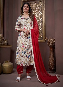 Red Multicolor Rayon Alia Cut Readymade Salwar Kameez Afgani Alia Vol-1 2228