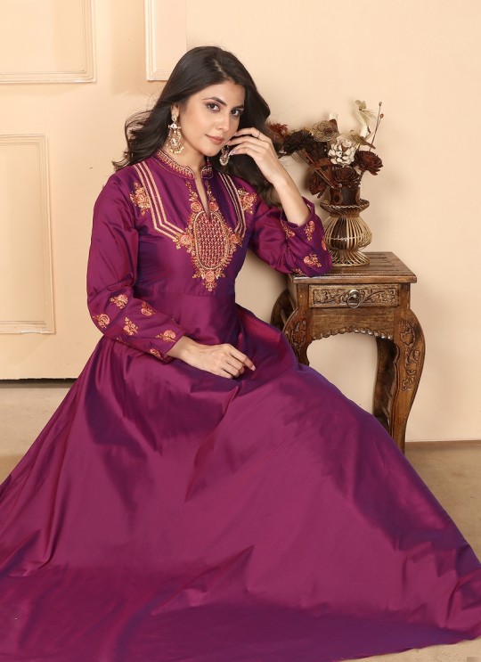 Purple Silk Readymade Gown | Heavy Embroidery ARMANI VOL-1 51061 Purple Silk Readymade Gown | Heavy Embroidery ARMANI VOL-1 51061