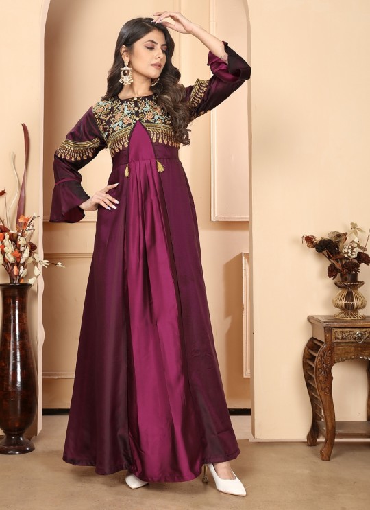 Maroon Silk Readymade Gown | Heavy Embroidery ARMANI VOL-1 51064 Maroon Silk Readymade Gown | Heavy Embroidery ARMANI VOL-1 51064