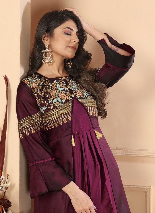 Maroon Silk Readymade Gown | Heavy Embroidery ARMANI VOL-1 51064 Maroon Silk Readymade Gown | Heavy Embroidery ARMANI VOL-1 51064