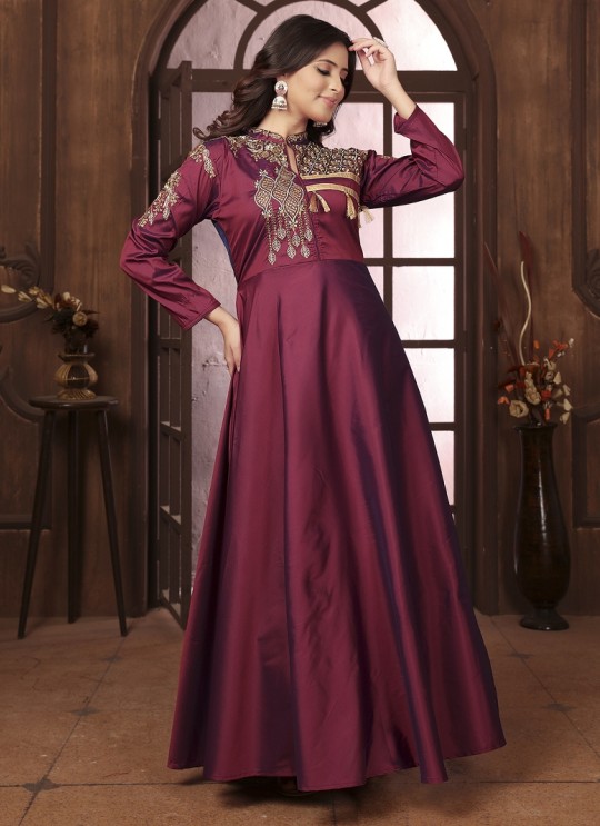 Maroon Silk Readymade Gown | Heavy Embroidery ARMANI VOL-2 51066 Maroon Silk Readymade Gown | Heavy Embroidery ARMANI VOL-2 51066