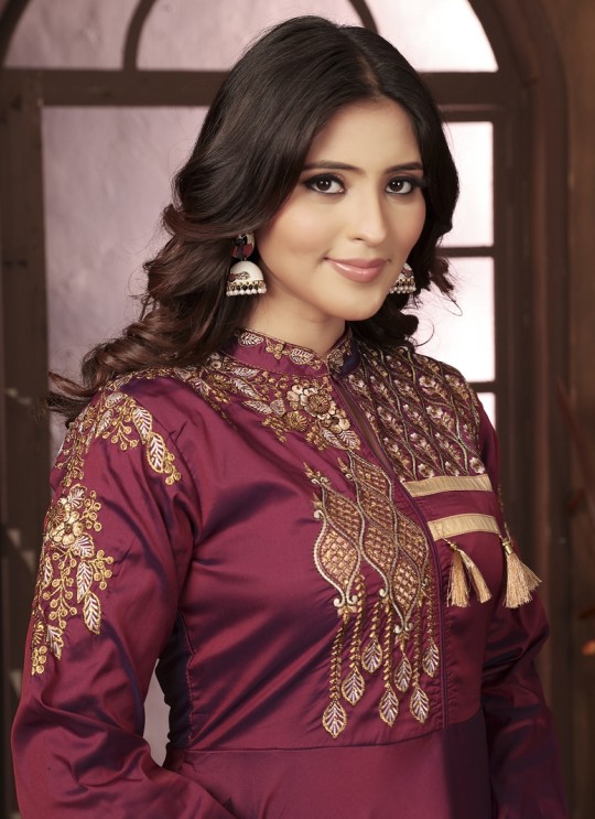 Maroon Silk Readymade Gown | Heavy Embroidery ARMANI VOL-2 51066 Maroon Silk Readymade Gown | Heavy Embroidery ARMANI VOL-2 51066