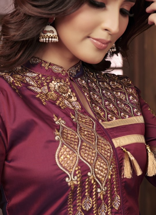 Maroon Silk Readymade Gown | Heavy Embroidery ARMANI VOL-2 51066 Maroon Silk Readymade Gown | Heavy Embroidery ARMANI VOL-2 51066