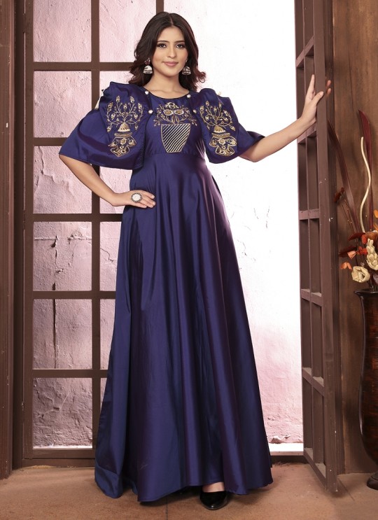 Navy Blue Silk Readymade Gown | Heavy Embroidery ARMANI VOL-2 51067