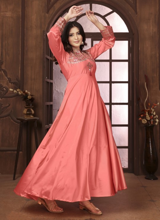 Peach Silk Readymade Gown | Heavy Embroidery ARMANI VOL-2 51068 Peach Silk Readymade Gown | Heavy Embroidery ARMANI VOL-2 51068