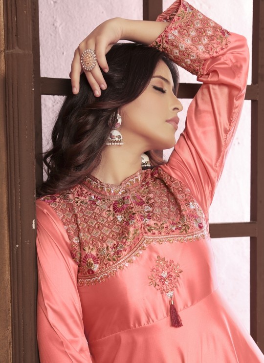 Peach Silk Readymade Gown | Heavy Embroidery ARMANI VOL-2 51068 Peach Silk Readymade Gown | Heavy Embroidery ARMANI VOL-2 51068