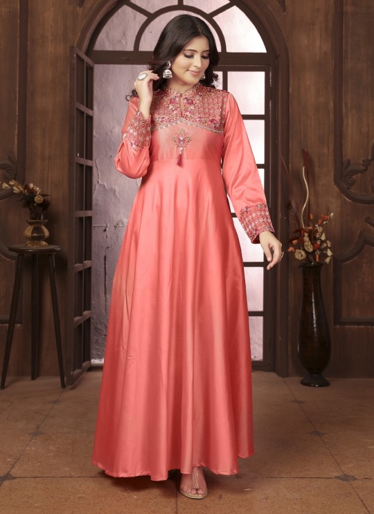 Peach Silk Readymade Gown | Heavy Embroidery ARMANI VOL-2 51068 Peach Silk Readymade Gown | Heavy Embroidery ARMANI VOL-2 51068