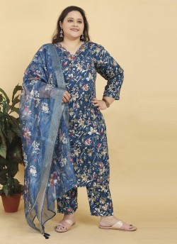 Blue Rayon Readymade Salwar Kameez Big Size Angle Vol-1 8638