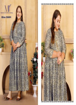 Blue Rayon Readymade Long Kurti | Digital Print BIG SIZE VOL-01 8604