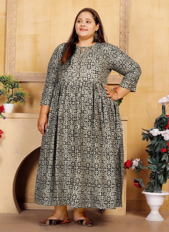 Black Rayon Readymade Long Kurti | Digital Print BIG SIZE VOL-01 8603 Black Rayon Readymade Long Kurti | Digital Print BIG SIZE VOL-01 8603