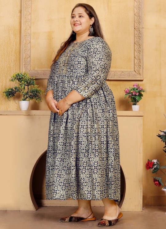Blue Rayon Readymade Long Kurti | Digital Print BIG SIZE VOL-01 8604 Blue Rayon Readymade Long Kurti | Digital Print BIG SIZE VOL-01 8604