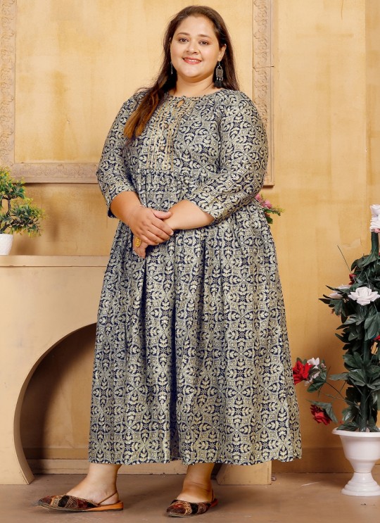 Blue Rayon Readymade Long Kurti | Digital Print BIG SIZE VOL-01 8604 Blue Rayon Readymade Long Kurti | Digital Print BIG SIZE VOL-01 8604