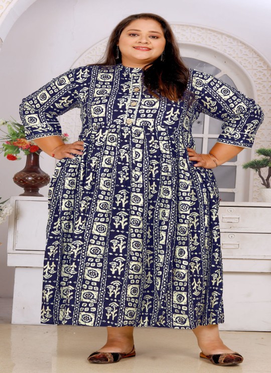 Navy Blue Rayon Readymade Long Kurti | Digital Print BIG SIZE VOL-02 8605 Navy Blue Rayon Readymade Long Kurti | Digital Print BIG SIZE VOL-02 8605