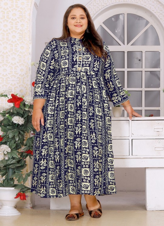 Navy Blue Rayon Readymade Long Kurti | Digital Print BIG SIZE VOL-02 8605