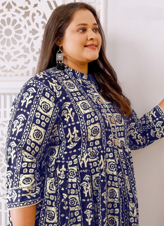 Navy Blue Rayon Readymade Long Kurti | Digital Print BIG SIZE VOL-02 8605