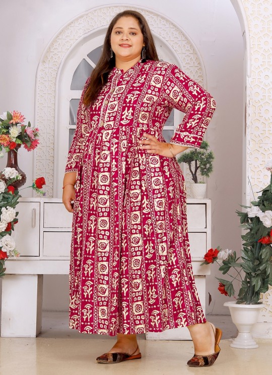 Rani Pink Rayon Readymade Long Kurti | Digital Print BIG SIZE VOL-02 8606