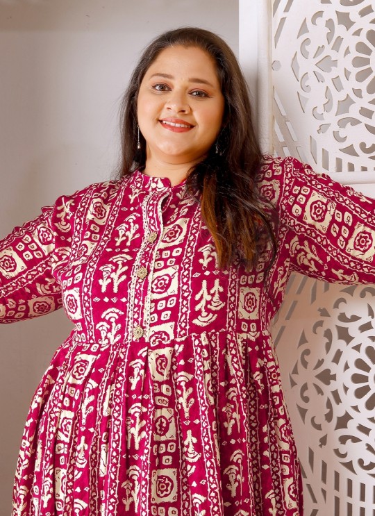Rani Pink Rayon Readymade Long Kurti | Digital Print BIG SIZE VOL-02 8606