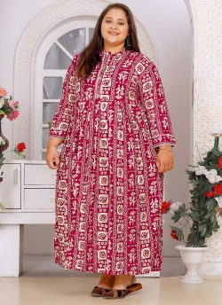 Rani Pink Rayon Readymade Long Kurti | Digital Print BIG SIZE VOL-02 8606