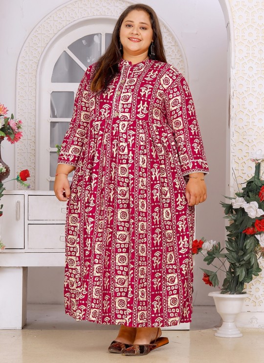 Rani Pink Rayon Readymade Long Kurti | Digital Print BIG SIZE VOL-02 8606