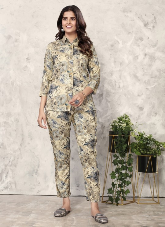 Beige Rayon Readymade Co-ord Set | Digital Print Co-Ord Set Vol-1 771 Beige Rayon Readymade Co-ord Set | Digital Print Co-Ord Set Vol-1 771